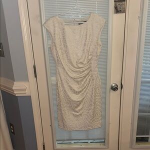 Anne Klein Gold Rounded Neck Ruched Mini Dress